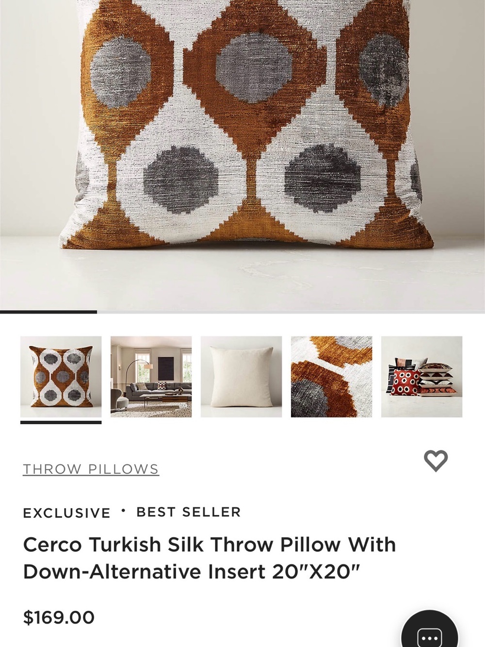 CB2 Cerco Turkish Silk Pillow in Gold and Gray